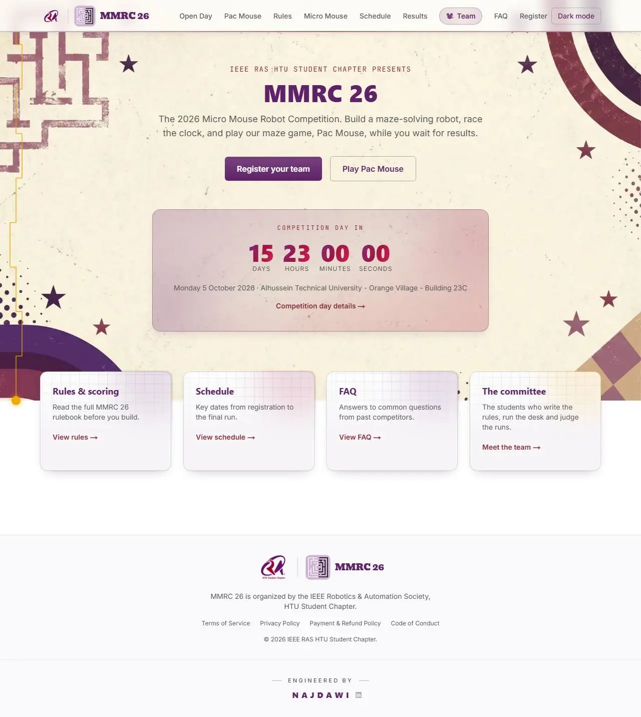 The / page of mmrchtu.tech during registration season